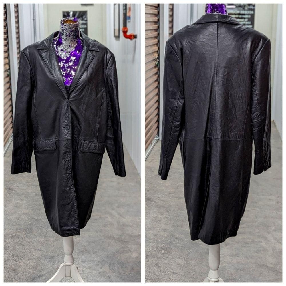 Dark Academia Genuine Leather Coat Black Alfani Long Jacket Gothic Luxe
